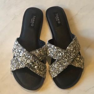 Torrid collection bead and rhinestone slide sandal